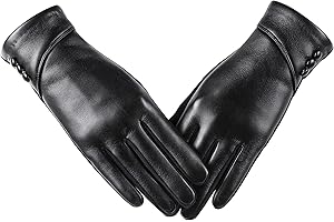 Womens Winter Leather Gloves Touch Screen Wool Lined Windproof Warm Suede Fashion Dress Gloves