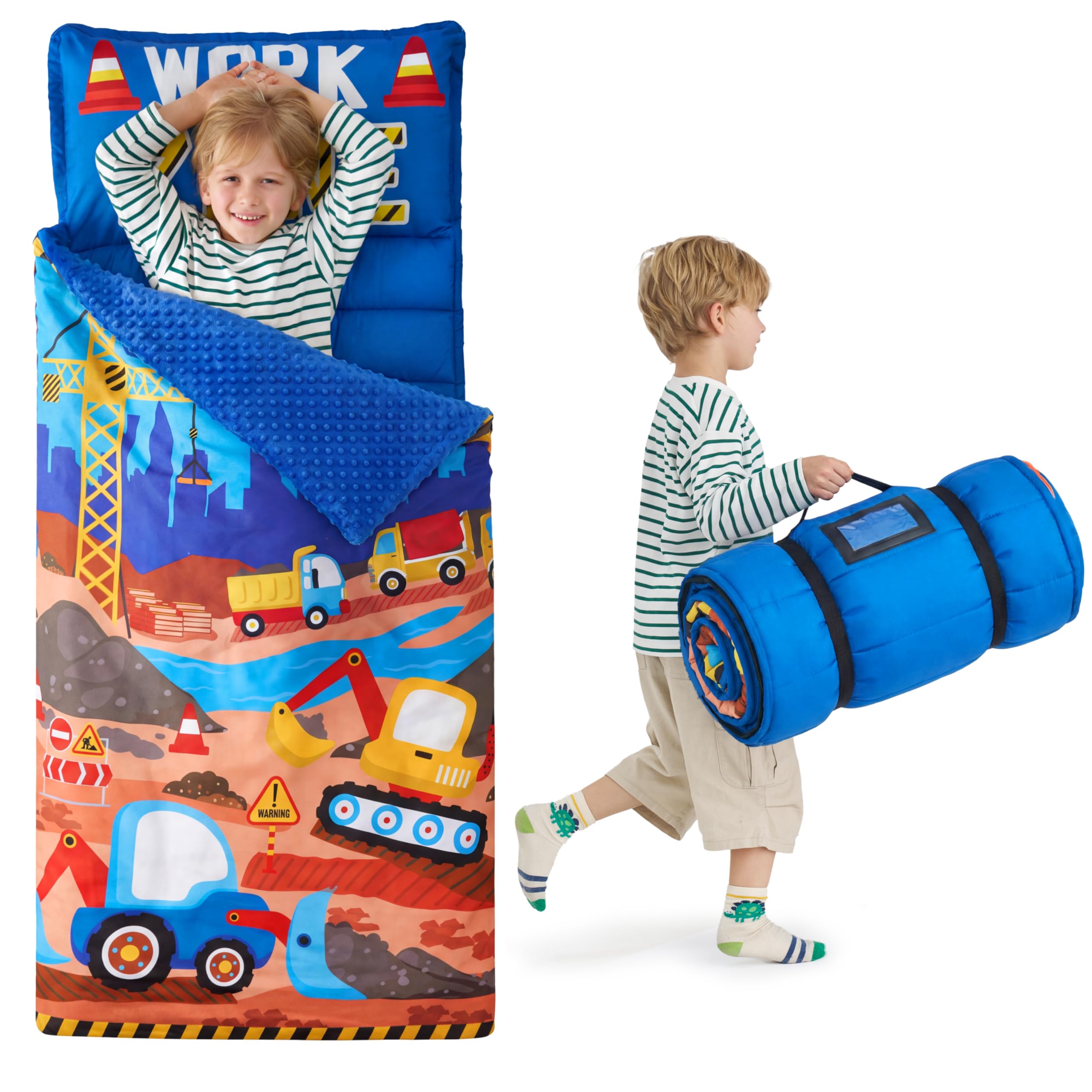 Joiedomi Toddler Nap Mat for Kinder - Car Sleeping Bag for Preschool- Soft Kids Sleeping Mat - for Boys Girls Kindergarten Daycare Sleepover Ages 3-7 Years