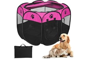 TIYOLAT Pet playpen, Cat Playpen, Dog Playpen Foldable Tent 8-Panel Mesh Cover Design Soft Oxford Playpen Kennel for Indoor/Outdoor Dog Cat Rabbit (S(28.5" x 28.5" x 16"), Pink)
