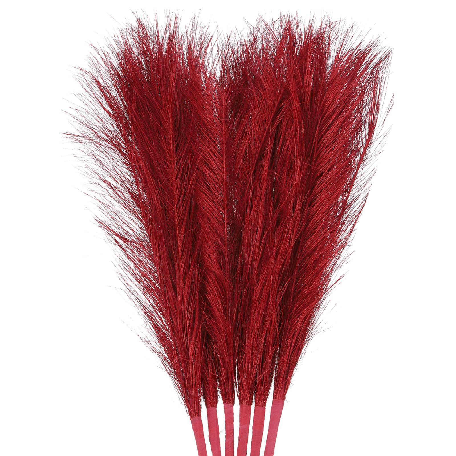 Uxcell 6Pcs Pampas Faux Grass Small 45cm/17.7" Fake Fluffy Pampas Artificial Grass 7 Branches Artificial Vase Filler for Home Office Vase Wedding Decoration Red