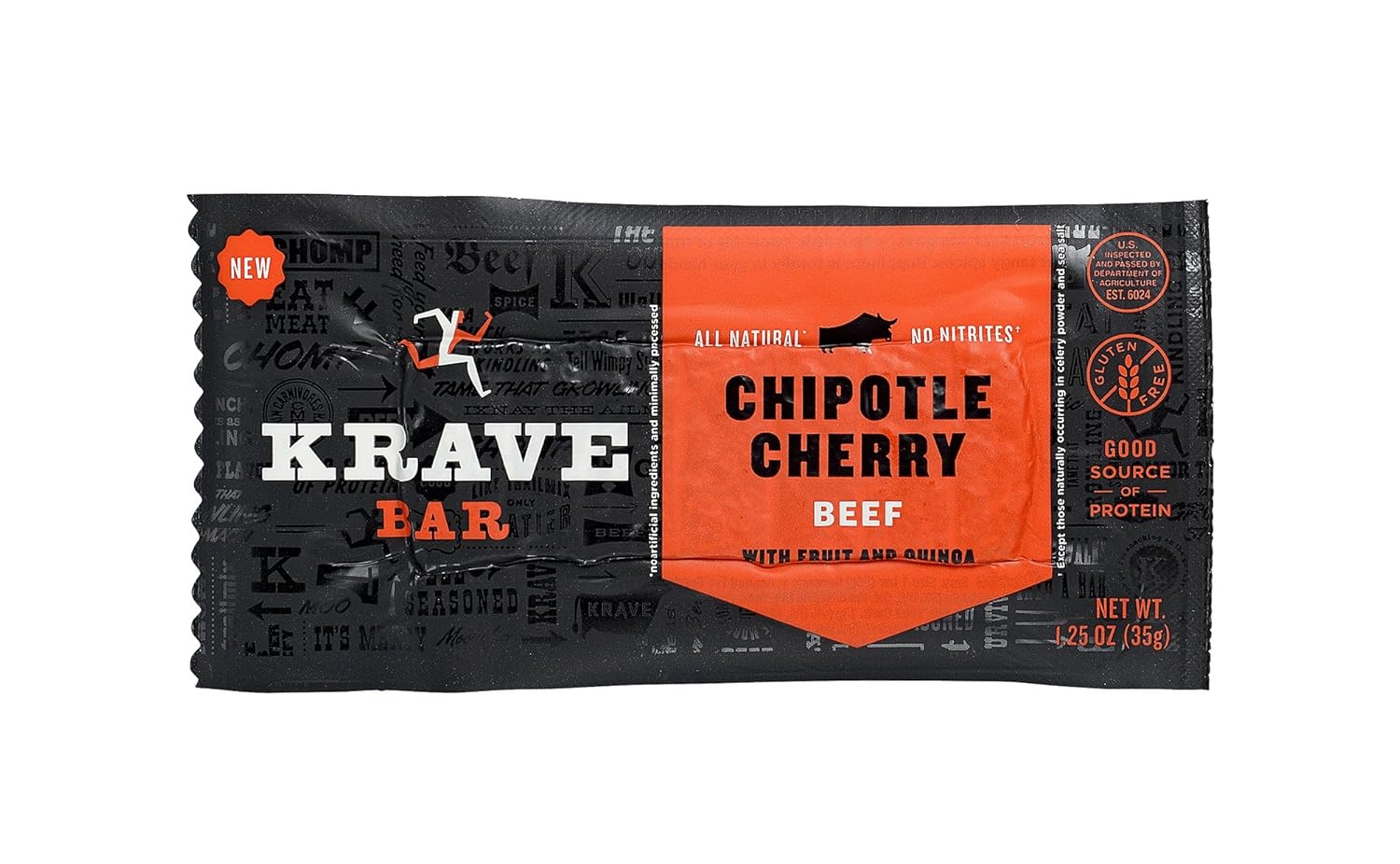 KRAVE Beef Meat Bars, Chipotle Cherry, 1.25 Ounce (Count of 12)