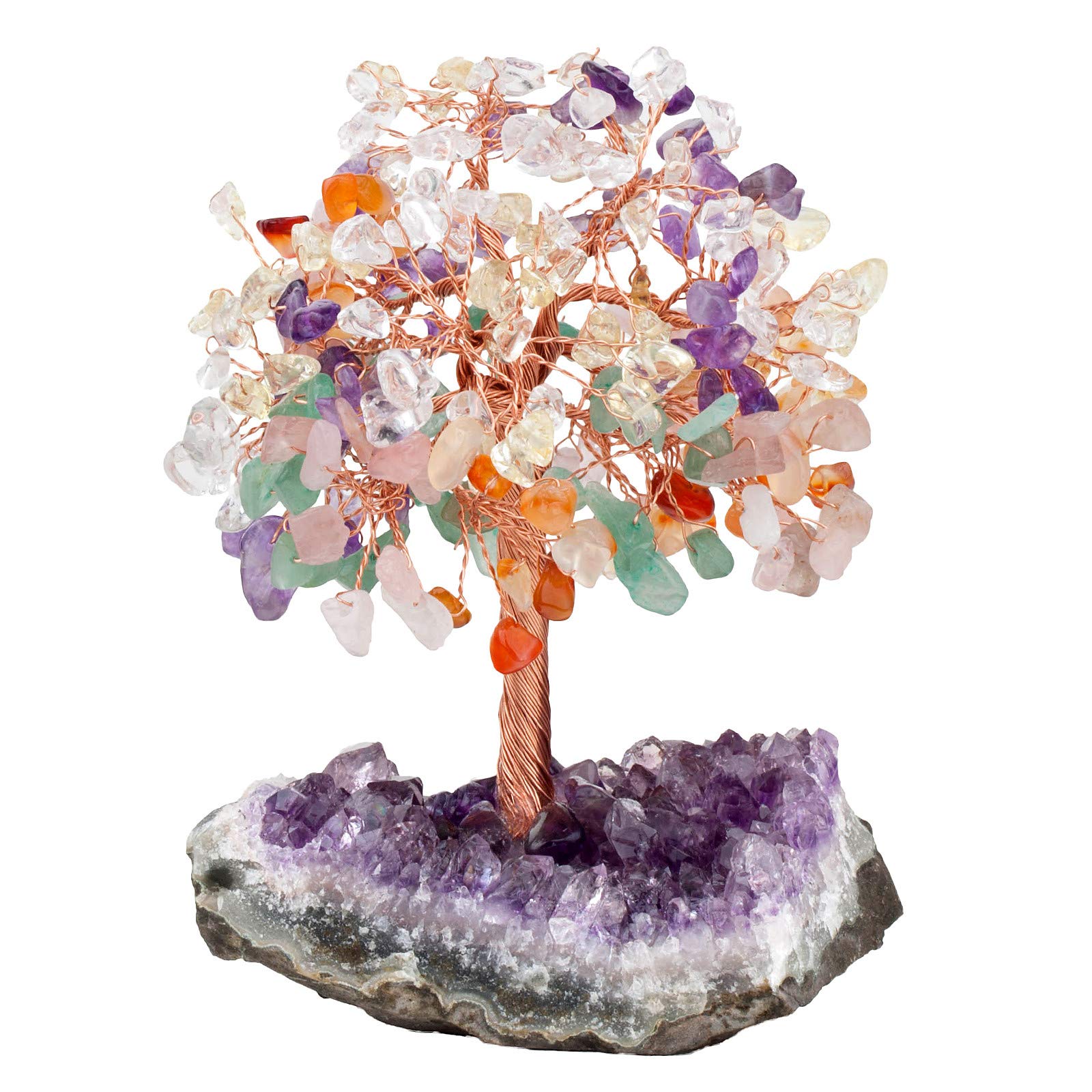 mookaitedecor Chakra Crystal Tree with Crystal Cluster Base Bonsai Money Tree Gift, Wealth Luck Feng Shui Crystal Gift Ornament Crystal Tree of Life Reiki Chakra Healing Colourful Room Office Decor