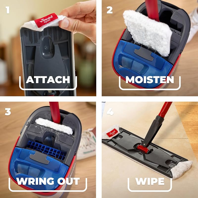 H2PrO Flat Mop sistema lavapavimenti a piastra piatta, con secchio lavapavimenti a doppia serbatoio, separa acqua pulita e sporca, 1,2 L per 60 m², compatto e salvaspazio, uso con una mano