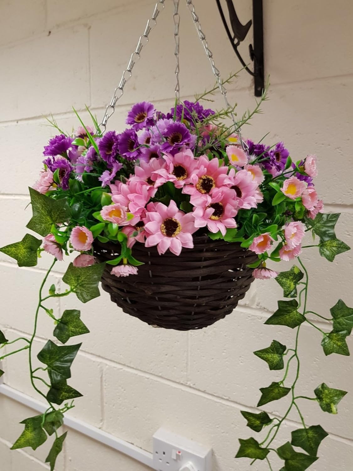 Imitation Flowers Hanging Basket / Outdoor, EB 1, Purple And Pinks, Basket and Bark Amazon.co