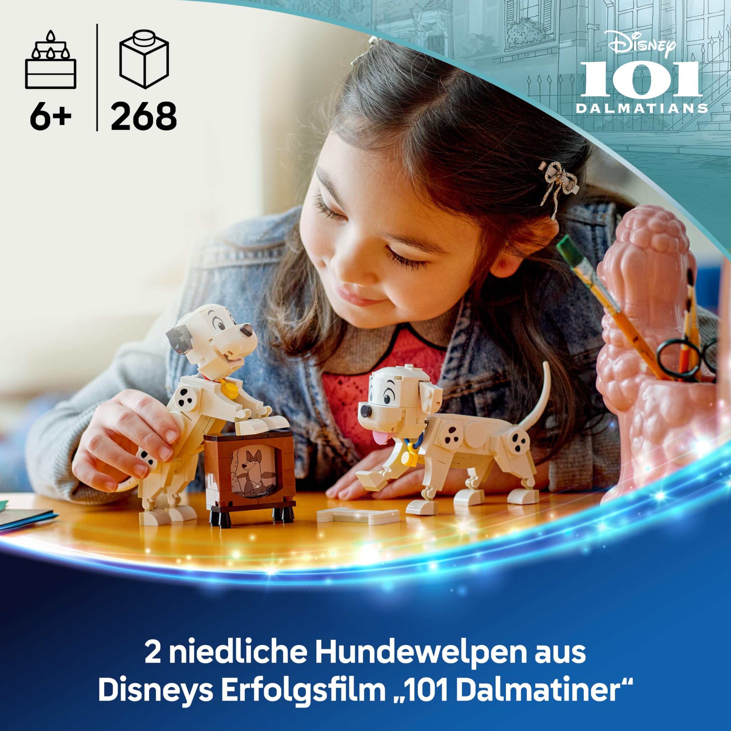 LEGO ǀ Disney Lucky & Penny 101 Dalmatiner - Welpen Spielset - Tierfiguren zum Spielen mit beweglichen Köpfen, Beinen & Schwänzen - Knochen & Fernseher - Geschenk für Mädchen ab 6 Jahren - 43271 2