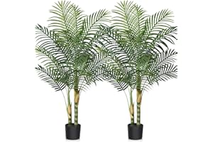 Kazeila Artificial Plants Indoor - 4FT Fake Golden Cane Palm Tree with Dense Lifelike Foliage - Perfect for Home, Office & Apartment Decor - 2 Pack
