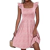 ANRABESS Womens Summer Short Dress 2026 Square Neck Sleeveless A Line Ruffled Wedding Casual Cute Teen Beach Mini Sundress