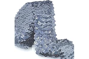 YOOGCORETT 2 Yards Black Elastic Sequin Ribbon Trim Glitter Metallic Stretch Flat Sequin for Sewing Dress Costume Embellishments Headband and Crafts Sequin 1.8"Inch