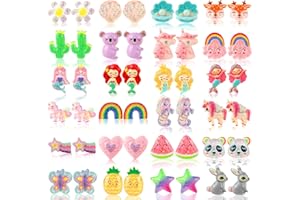 DEVIENG Clip On Earrings for Girls, No Pierced Design Hypoallergenic Kids Clips Earrings Sets Suitable for Ages 4-12 Little Girls Cute Small Stud Earring Jewelry Gifts