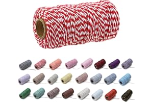 EQARP 1 Roll 2mm 109 Yard Colourful Cotton Cord Bakers Twine DIY Crafts Gift Wrapping Christmas Wedding Home Decor String Rope (#02 Red+White)