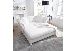 QHITTY 63" Chaise Loveseat with 2 Pillows, Luxurious Velvet Upholstery Sofa Recliner with Rolled Arm & Rivets, Loveseat Chaise Longue Sofa for Living Room (White)