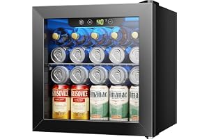 Icyglee 48 Can Beverage Refrigerator Cooler, Mini Fridge Glass Door with Adjustable Shelves, Freestanding Beverage Fridge with Blue LED for Home/Office/Dorm/Bar, 1.3 Cu.ft