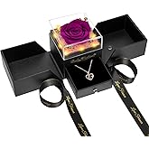 Valentines Day Rose Gifts for Her Women Mom Grandma,Light Up Fresh Flowers for Delivery,Birthday Gifts for Women,Purple Preserved Rose Flowers with Necklace,Mothers Day Mom Gift for Her Anniversary