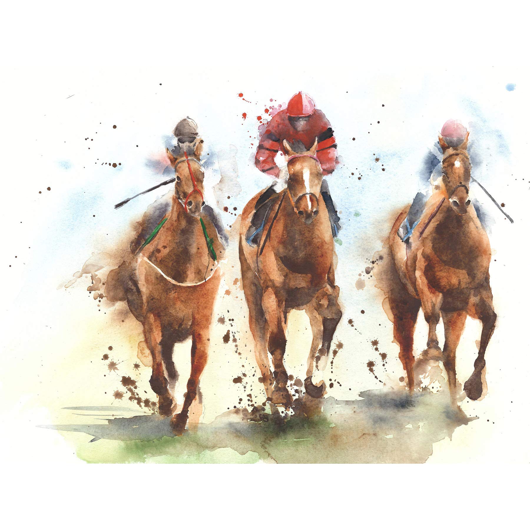 Wee Blue Coo Racing Horses Watercolour Large Wall Art Print Canvas Premium Poster