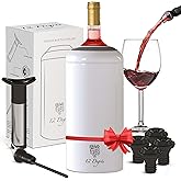12 Degrés Wine Chiller Set - Perfect Wine Gifts for Women & Men - Stainless Steel Insulated Wine Cooler with Wine Pump, Aerator & 4 Stoppers (White Matte)