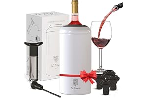 12 Degrés Wine Chiller Set - Perfect Wine Gifts for Women & Men - Stainless Steel Insulated Wine Cooler with Wine Pump, Aerator & 4 Stoppers (White Matte)