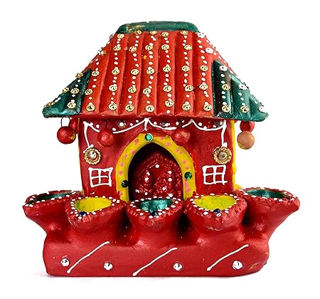 A Pioneer- Handmade Traditional House Shaped Diya-Deepak- Mitti ka Diya-Clay Diya-Terracotta Diya for All Kind of Festival Diwali/Navratri