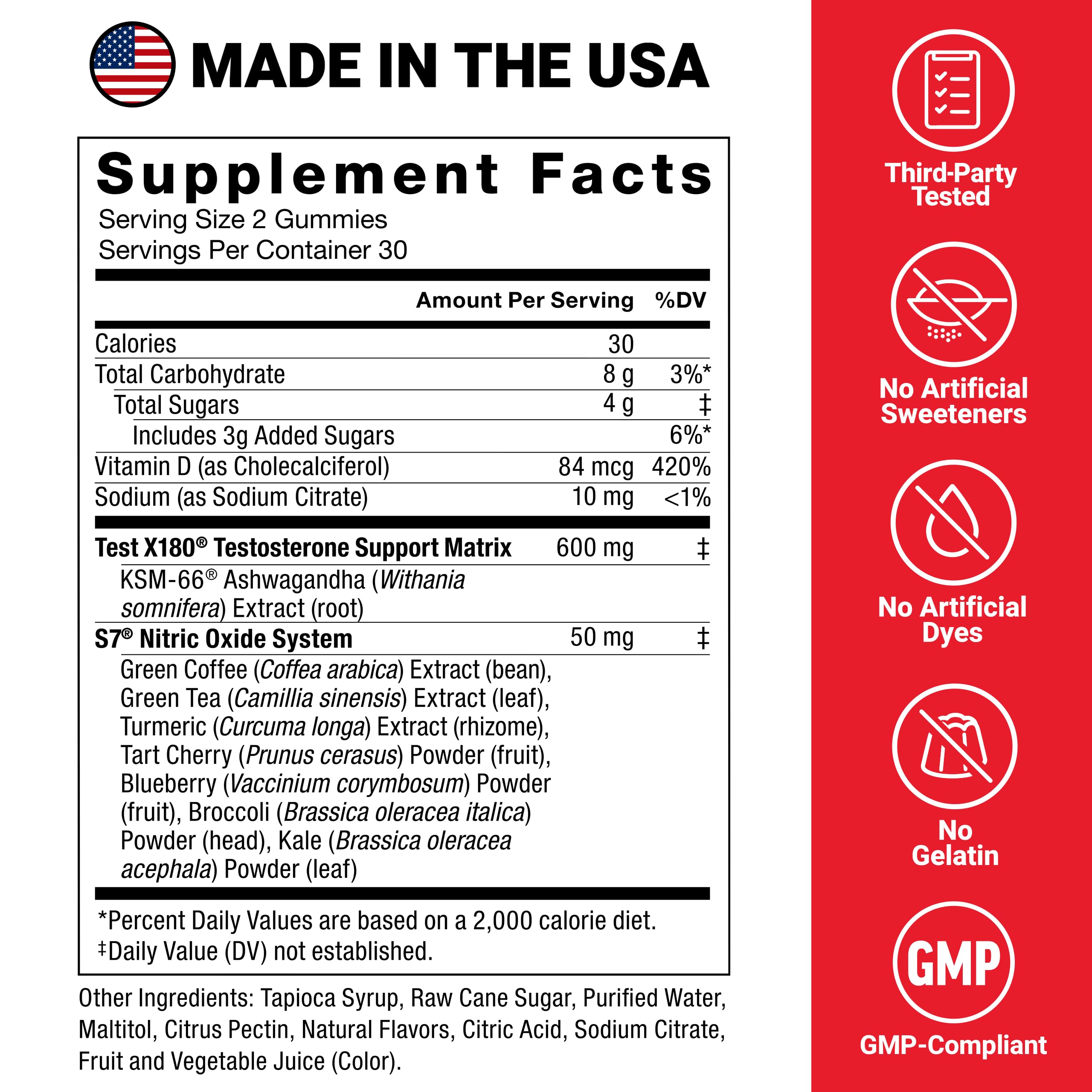 Force Factor Test X180 Max Gummies, Testosterone Booster Supplement for Men, with KSM-66 Ashwagandha to Support T Levels, Strength & Vitality, Mixed Berry, 60 Gummies