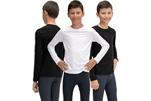 KISTA 3 Pack Kid's & Boy's Cool Dry Long Sleeve Compression Shirts, Athletic Workout Shirt, Sports Base Layer T-Shirt