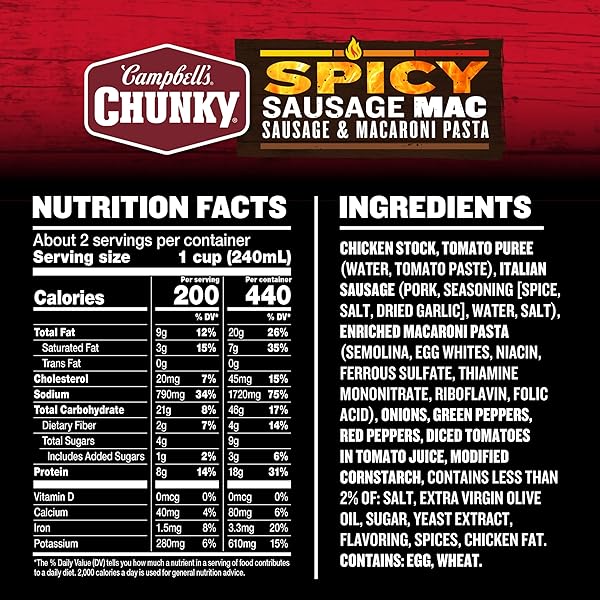 CAMPBELL’S CHUNKY SPICY SAUSAGE MAC SOUP, 18.8 OZ CAN