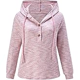 winkbay Women's Button Front Drawstring Hoodie Fall Long Sleeve Loose Knit Dressy Casual Pullover Sweatshirts