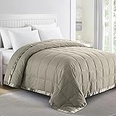 puredown® Blankets King Size - Soft Lightweight Down Blanket for All Seasons, Cozy Warm Luxury Bed Blanket with Satin Trim, Khaki (108"X90")