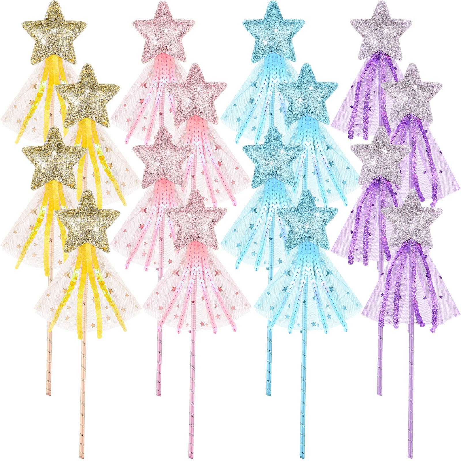 Photo 1 of Skylety 8 Pcs Fairy Wands Star Glitter Princess Wands for Girls Kids Princess Party Favors Angel Sticks with Ribbon Costume Props for Birthday Wedding Cosplay
