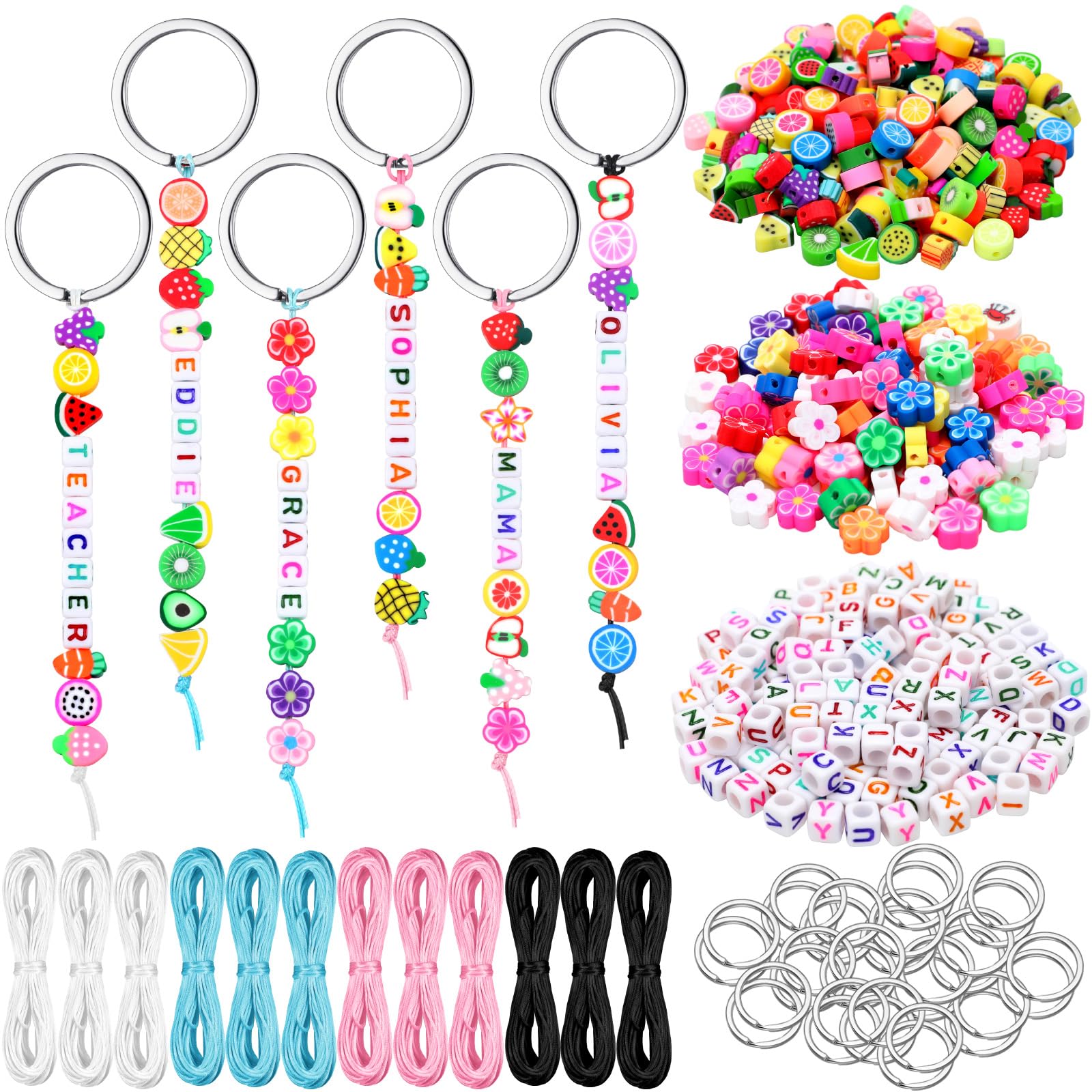 Photo 1 of Landical 564 Pcs DIY Bead Keychain Kit Key Chain Making Craft Adjustable Letter Beads String Mama Sport Gift Alphabet Jewelry Backpack Accessories Holiday Party Favor(Fruit, Lucky Color)