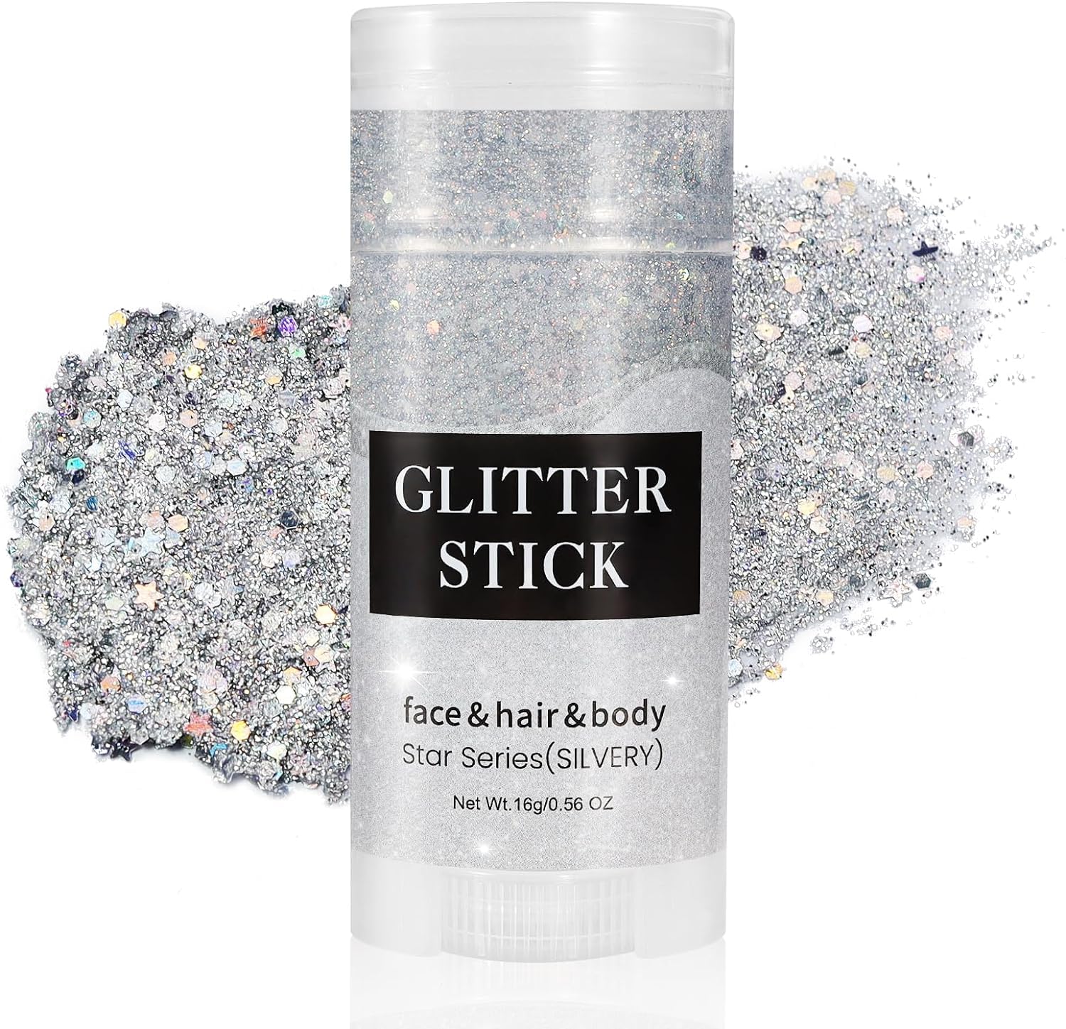 Go Ho Silver Body Glitter Stick,Rotating Mermaid Face Glitter Stick,Holographic Glitters Makeup for Face/Body/Hair/Eye,Sparkling Festival Accessories for Women