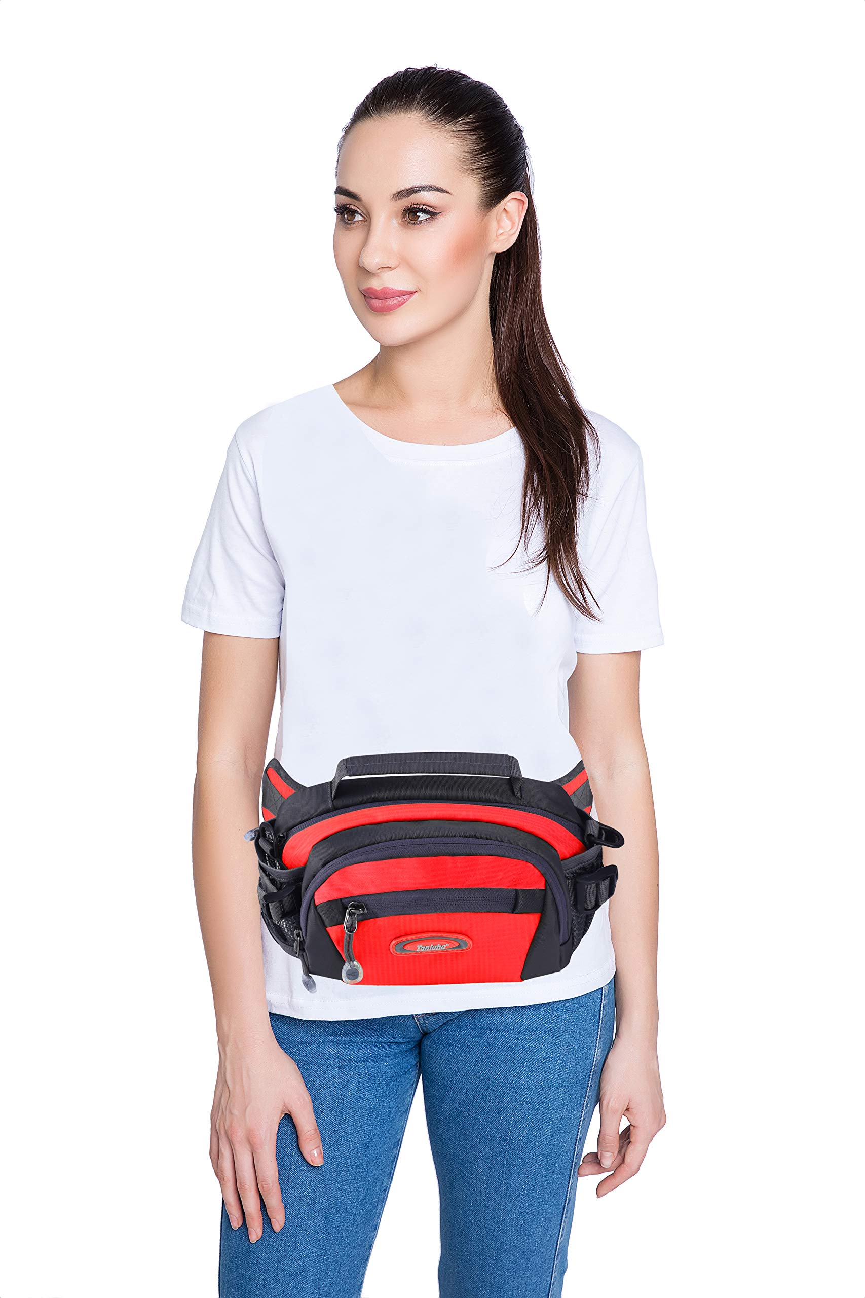 Y&R Direct Fanny Pack Waist Bag Packs Large Running Belt Bum Purse Bags with Bottle Holder Extension Strap Women Men Boy Girls Kids Gifts Waterproof Multicolor Outdoor Walking Hiking (Red)