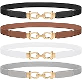 4 Pack Women Skinny Elastic Belts Gold Buckle Thin Stretchy Waist Belts for Dresses