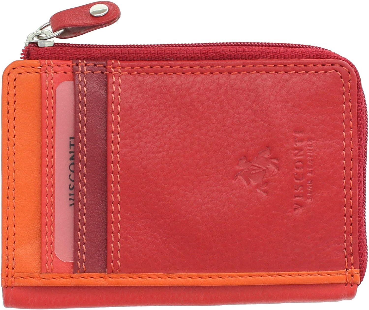 VISCONTI Leather Rainbow Collection PHI PHI Slimline Credit Card Purse RB110 Red Multi - Image 3
