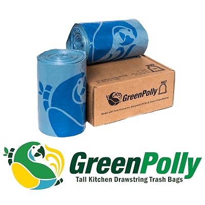 GreenPolly Drawstring Kitchen Bags, Trash, Blue,13 Gallon, 90 Count