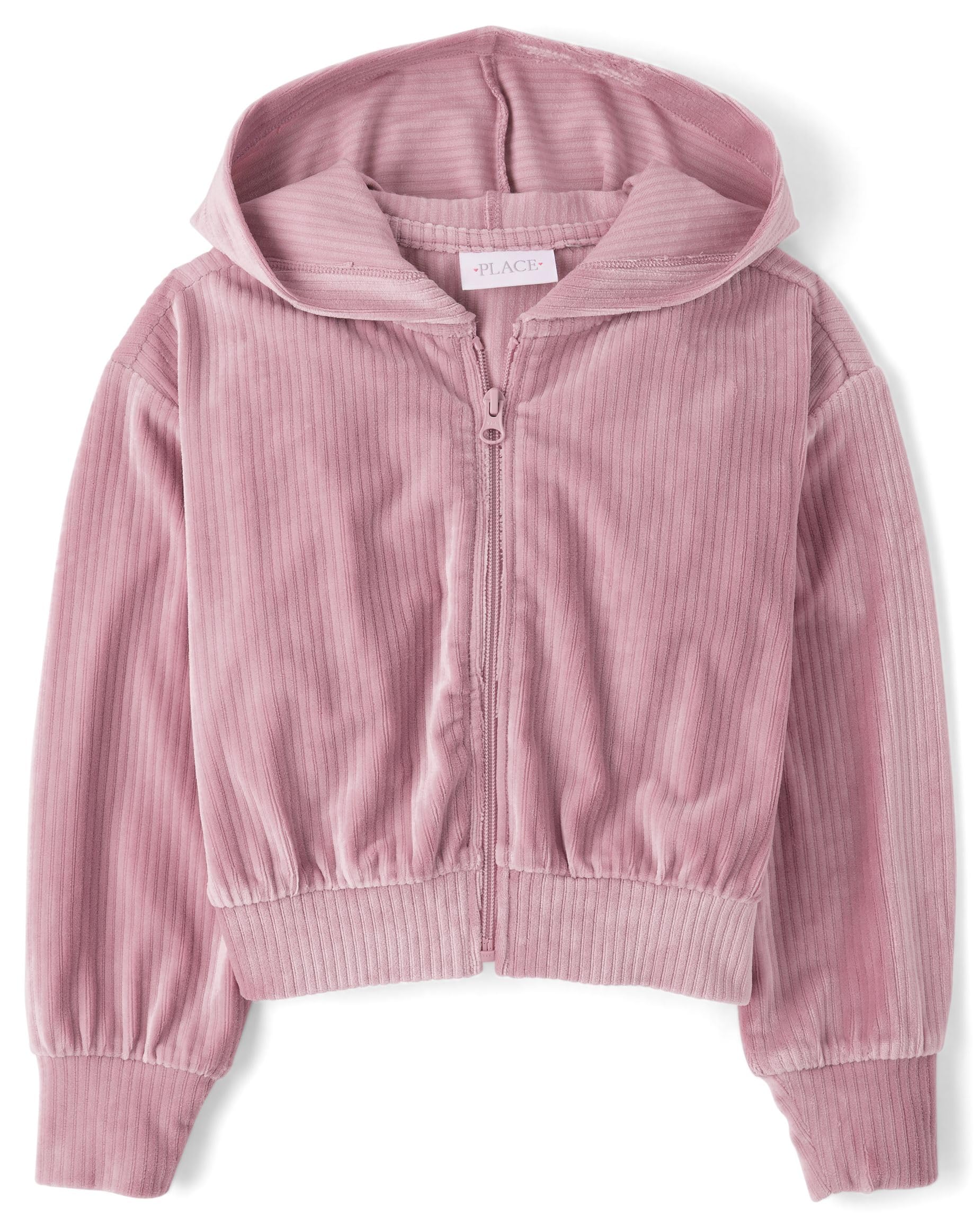 Photo 1 of The Children's Place,Girls,Long Sleeve Active Hooded Fleece Full Zip Up,Light Lavendor Velour Rib,Medium