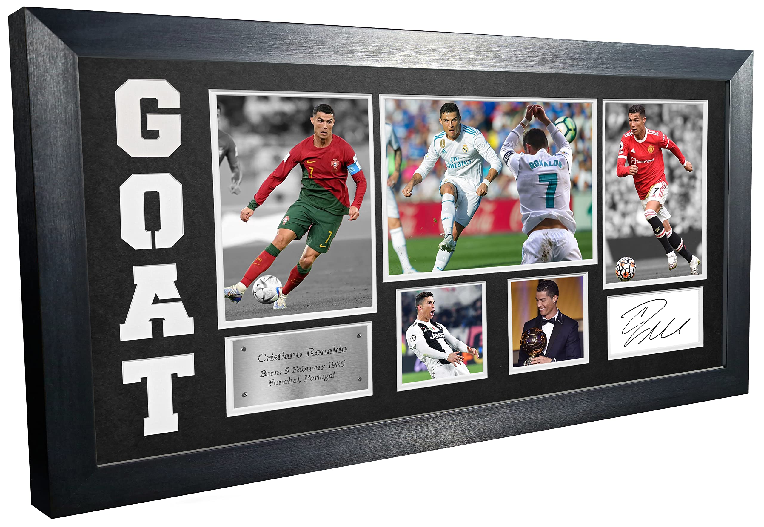 Cristiano Ronaldo GOAT Black or White Mount Real Madrid Manchester United Juventus Portugal Signed Autographed Photo Photograph Picture Frame Football Soccer Poster Gift (Black Mount)
