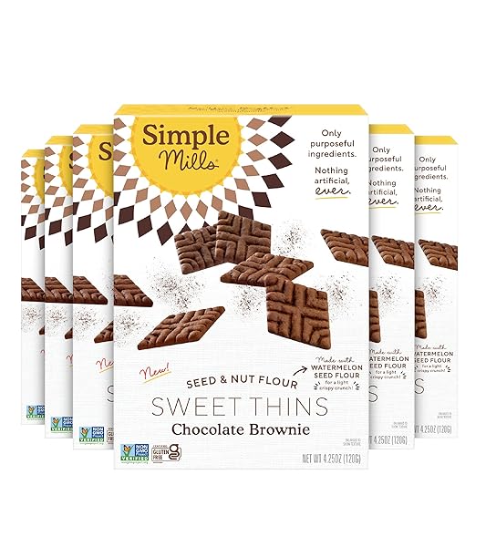 SIMPLE MILLS SWEET THINS COOKIES, NUT & SEED FLOUR, CHOCOLATE BROWNIE, GLUTEN FREE, PALEO FRIENDLY, HEALTHY SNACKS, 4.25 OZ PACK OF 3