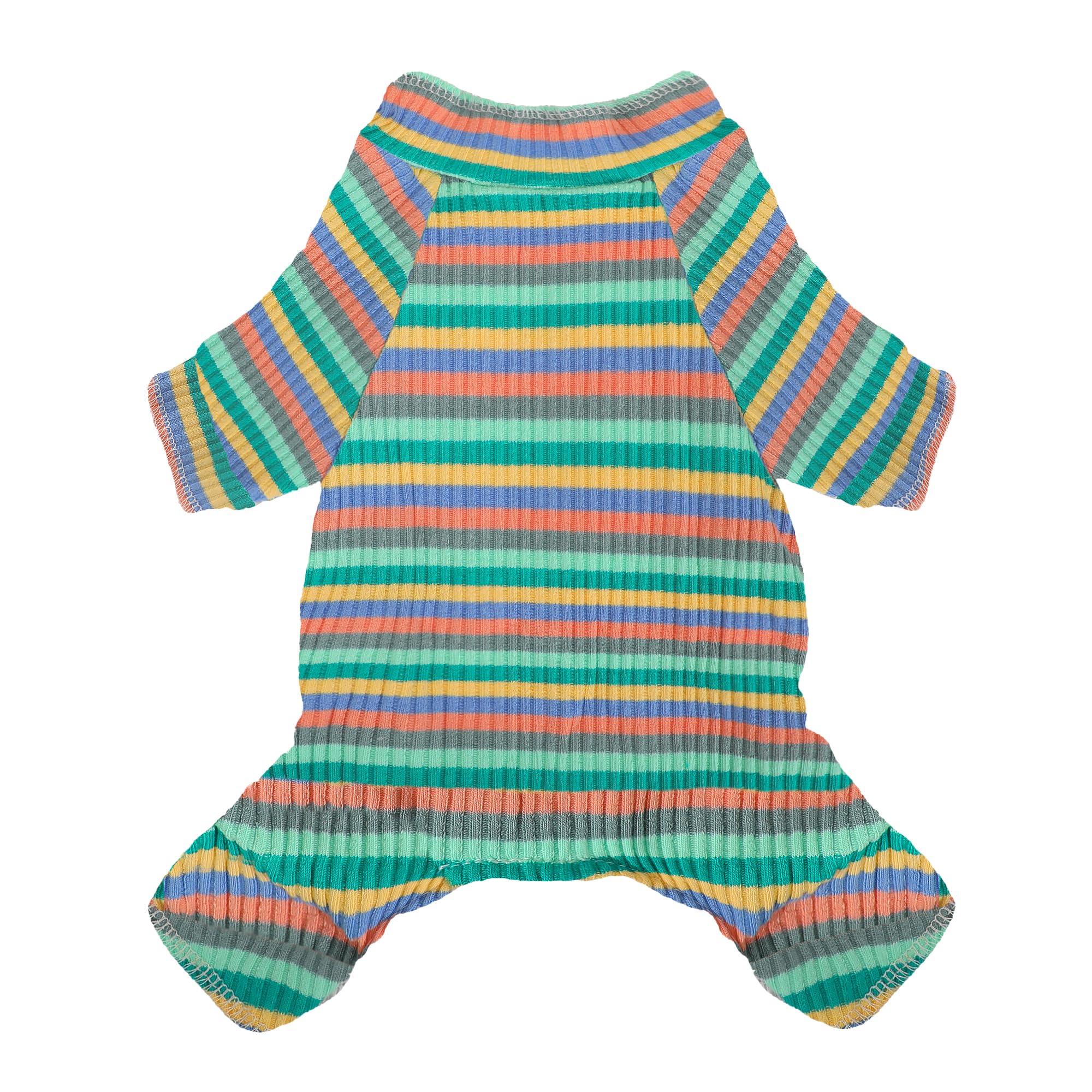 Photo 1 of 100% Cotton Rib Dog Pajamas Onesies, Colorful Striped Design, Breathable & Stretchy Four-Legged Pet Apparel for Small Medium & Large Dogs Like Teacup Chihuahua Yorkie Bulldog Pug (Green, Medium)