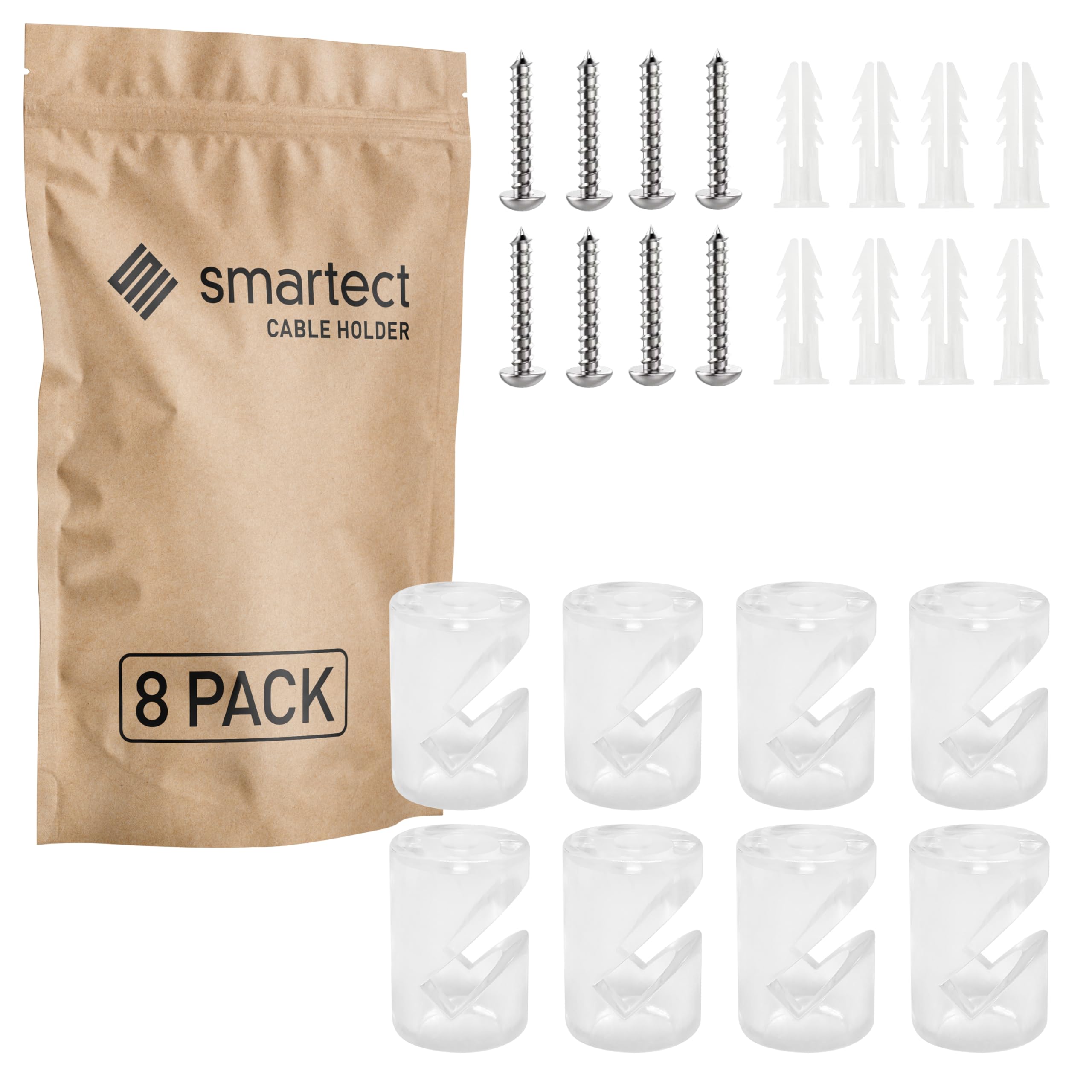 smartect Wall and Ceiling Pins [8 Pieces, Transparent] Cable Decentralizer with wall Plugs and Screws Included, Ceiling Light Hook for Your DIY Project