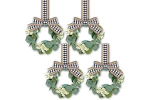 Syhood 4 Pcs 9" Mini Farmhouse Wreath for Front Door Artificial Faux Kitchen Cabinet Wreaths Small Farmhouse Decor for Front Door Porch Wall Window Decor(Classic Style)