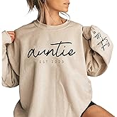 NAZENTI Personalized Auntie Sweatshirt with Kids Names On Sleeve, Custom Auntie Est Sweater, Mothers Womens Day Birthday Gift