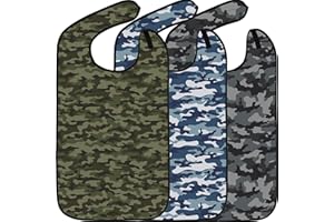 Classic Bib Designs Adult Bibs for Eating: Reusable with Crumb Catcher Pocket - For Men and Women