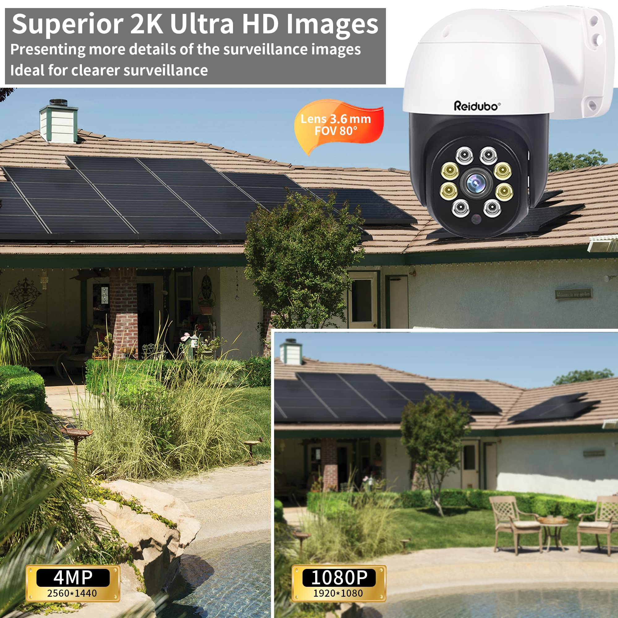 Reidubo 2K IP Outdoor Security PoE Cameras, HD 4MP IP Surveillance @25fps, Two Way Talk,98ft IR Color Night Vision,3.6mm Len,IP66 Waterproof, Motion Detection,Compatible for Hikvision