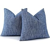 decorUhome Spring Chenille Decorative Throw Pillow Covers 18x18 Set of 2, Farmhouse Textured Square Neutral Solid Accent Pillow Covers for Couch Sofa Bed Living Room Home Decor, Navy Blue