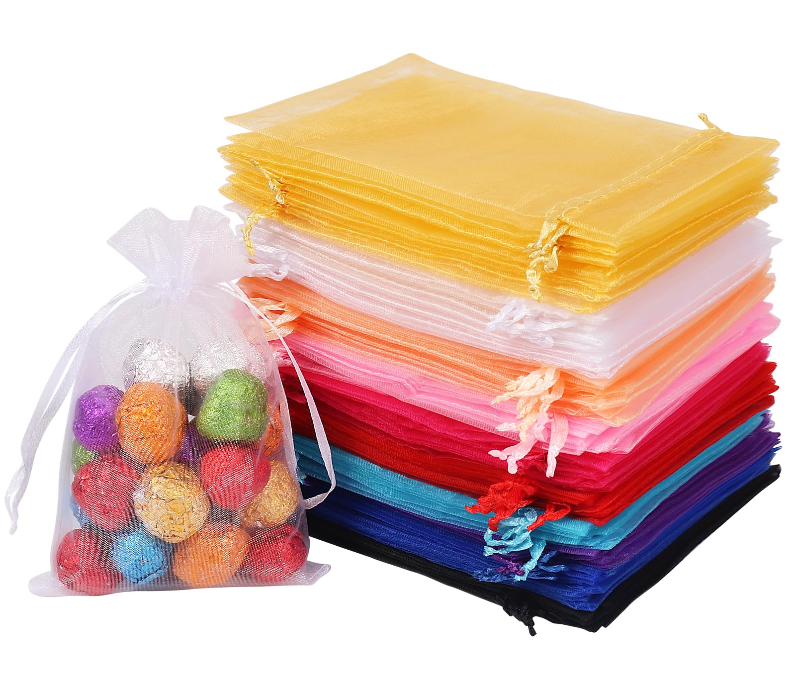 HRX Package Organza Bags, 100pcs 10x15cm Assorted 10 Color Medium Jewellery Gift Confetti Bags for Wedding Party Favour Bag Valentine Day Festival