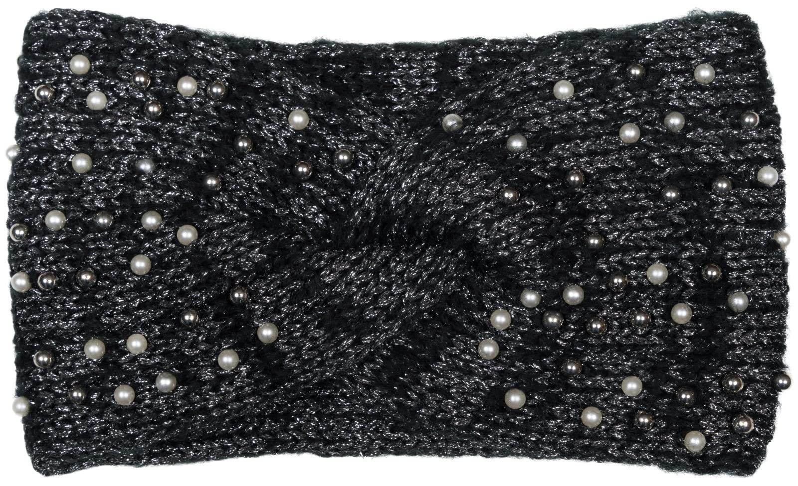 styleBREAKER women knit headband with pearls, metallic yarn and knot, hairband, headband 04026029, color:Black