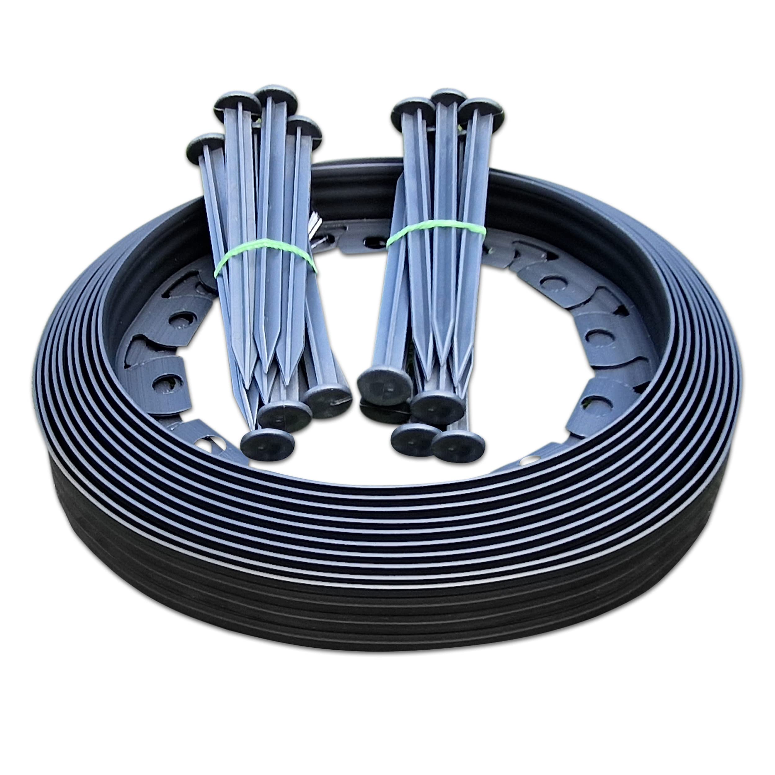 Transform Your Outdoor Space with 10m of Flexible Black Garden Edging Border - Complete with 20 Securing Pegs for Perfect Flower Beds, Lawns, and Pavement Design (60mm High). Set by MYPURECORE