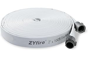 ZYfire Fire Hose - 2" ID x 100 FT Single Jacket EPDM Firefighter Hose with NPSH Aluminum Couplings 750 PSI Burst Pressure Lightweight for Use in Firefighting
