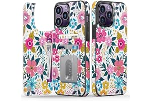 Goodon for iPhone 14 Pro Case Wallet - Flip Folio Leather Cover with Trendy Floral Design, 3 Card Slots & Kickstand Function, Stylish Protective Phone Case for Women and Girls - Blooming Flowers