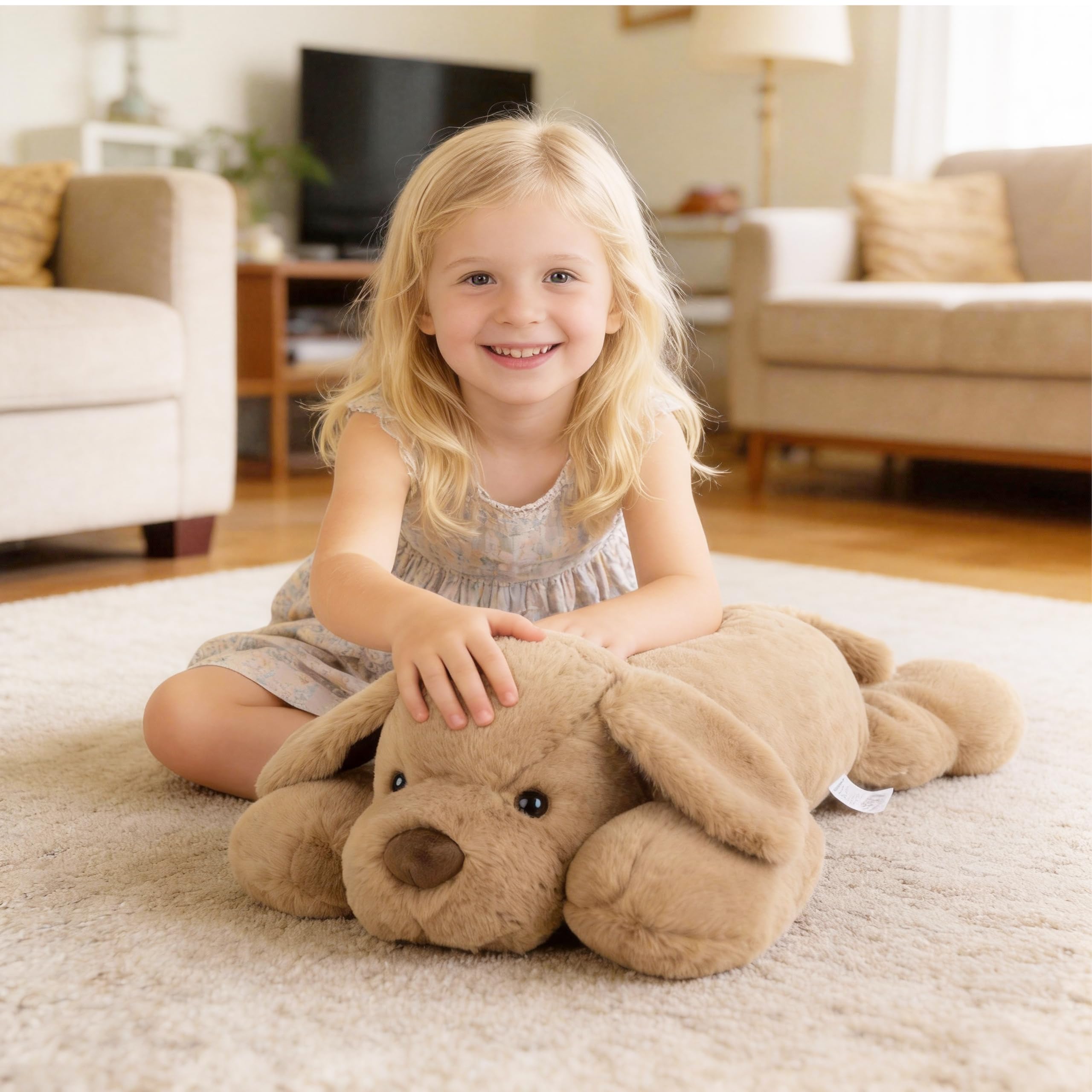 Condition photo showing As Is for niuniu daddy weighted stuffed animals, 25 in 5 lbs, puppy plush for adults | heavy sensory lap pad, lying body pillow for sleeping, machine wash, huggable plushies, soothing gift for kids and adults 5.0 pounds dog lying