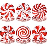 120PCS Christmas Candy Paper Plates, 9 Inch Xmas Candy Plates Red White Disposable Dinnerware Tableware Festive Peppermint Tableware Party Supplies for Christmas Holiday Parties Dinner Celebration
